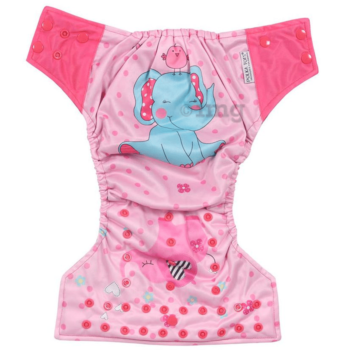 Polka Tots Washable and Reusable Adjustable Cloth Diaper with 5 Layer Bamboo Charcoal Insert Elephant