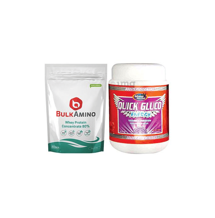 Advance Nutratech Combo Pack of  Bulk Amino Whey Protein Concentrate 80% 1Kg Powder and Quick Gluco Energy 1kg Orange
