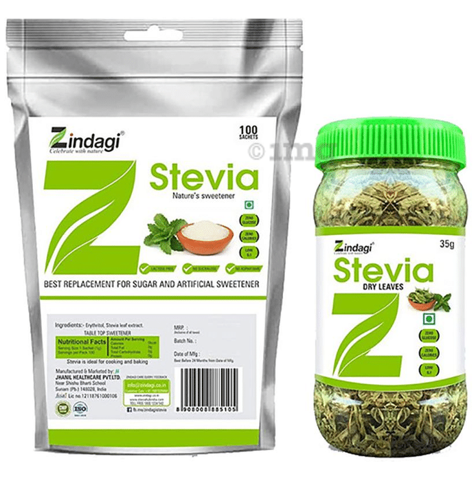 Zindagi Combo Pack of Stevia Leaves (35gm Each) & Stevia Sachets (100 Each)