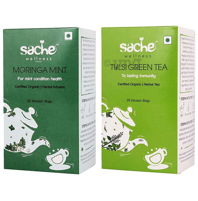 Sache Wellness Combo Pack of Organic Moringa Mint 25 Infusion Bags  & Tulsi Green Tea 25 Infusion Bags