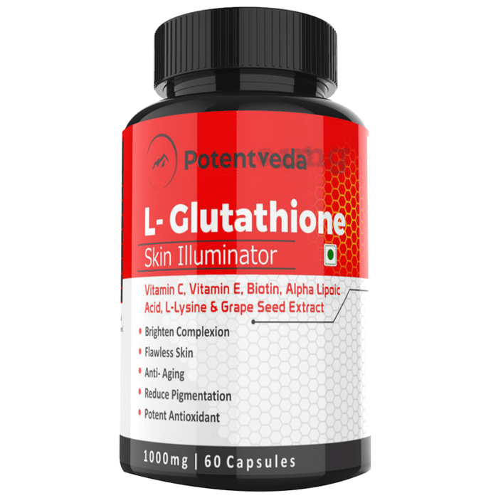 Potentveda L-Glutathione 1000mg with Vitamin C, E, Biotin, ALA & Grape Seed Extract | For Skin Health | Capsule