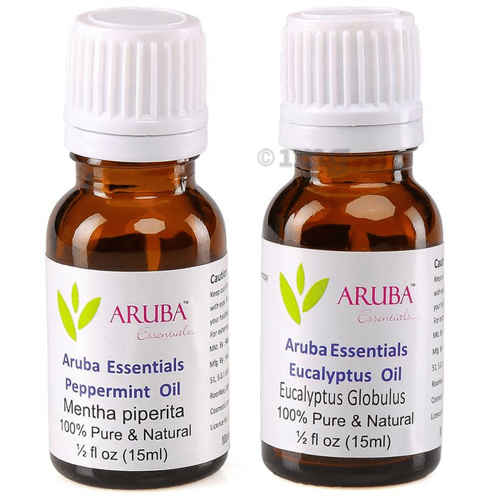 Aruba Essentials Combo Pack of Peppermint Oil and Eucalyptus Oil (15ml Each)