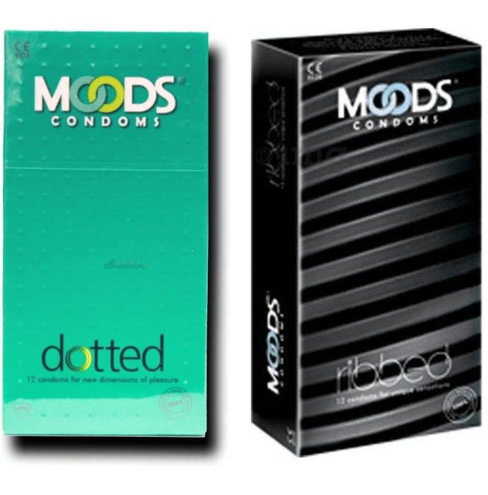 MOODS Combo Pack of Ribbed and Dotted Condoms (12 Pieces Each)