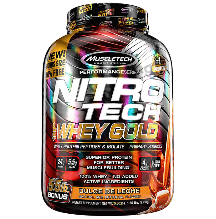 Muscletech Performance Series Nitro Tech 100% Whey Gold Whey Protein Peptides & Isolate Dulce De Leche