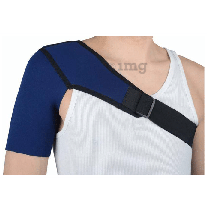 Medtrix Compression Neoprene Shoulder Brace Blue and Black Left