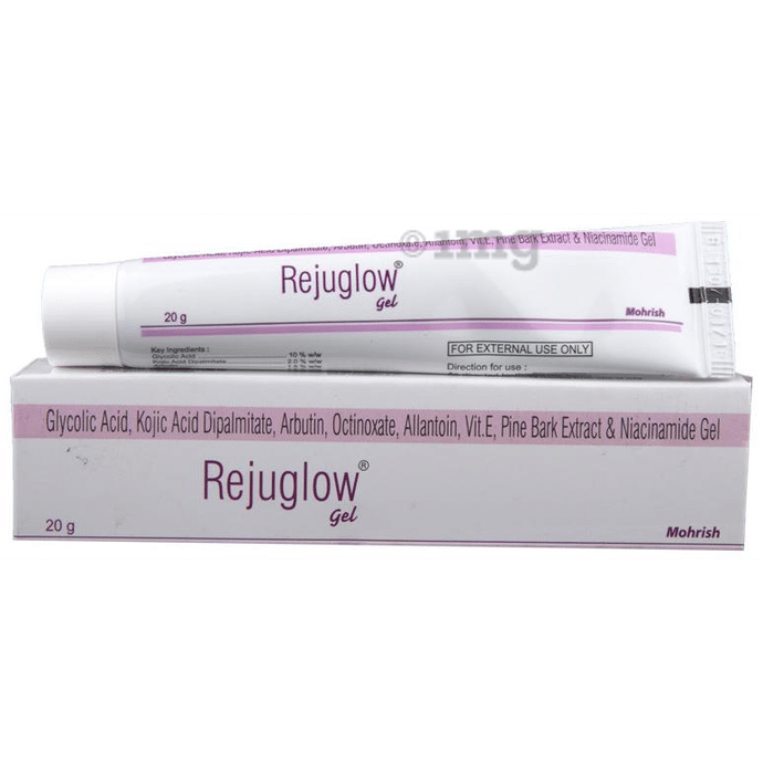 Rejuglow Gel with Glycolic Acid, Kojic Acid, Niacinamide & Vitamin E | For Dark Spots & Acne | Derma Care
