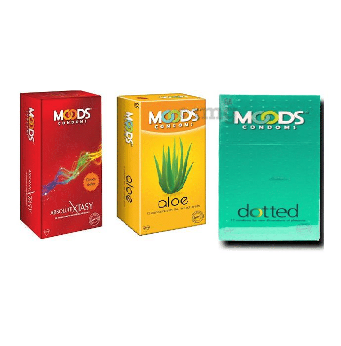 MOODS Combo Pack of Dotted, Absolute Xtasy and Aloe Condoms (36 Pieces)