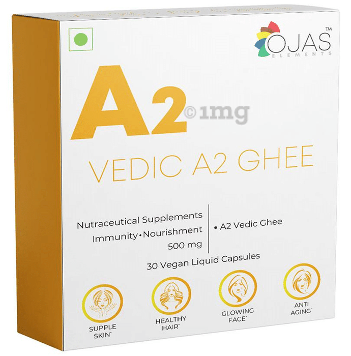Ojas Elements Vedic A2 Ghee 500mg Vegan Liquid Capsules