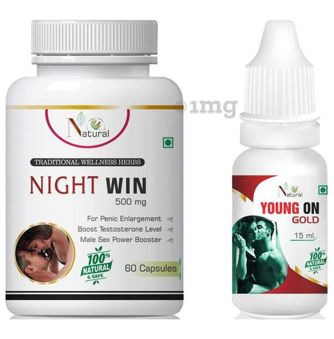 Natural Combo Pack of Night Win 500mg, 60 Capsules & Young On Gold 15ml
