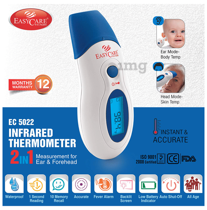 EASYCARE EC 5022 Infra Red Thermometer 2 in 1 Measurement for Ear and Forehead White