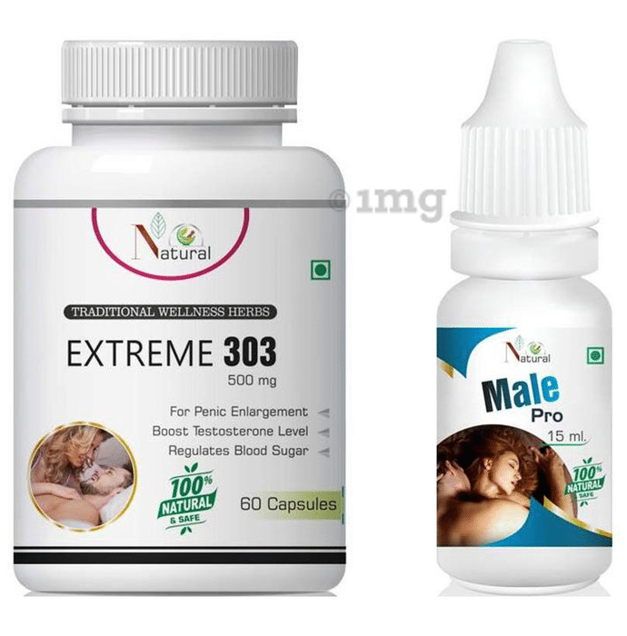Natural Combo Pack of Extreme 303, 500mg Capsule(60) & Male Pro 15ml