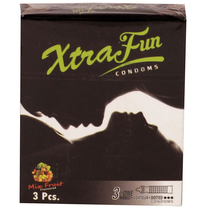 Xtrafun 3 in One Ribbed Contour Dotted Condom Mix Fruit