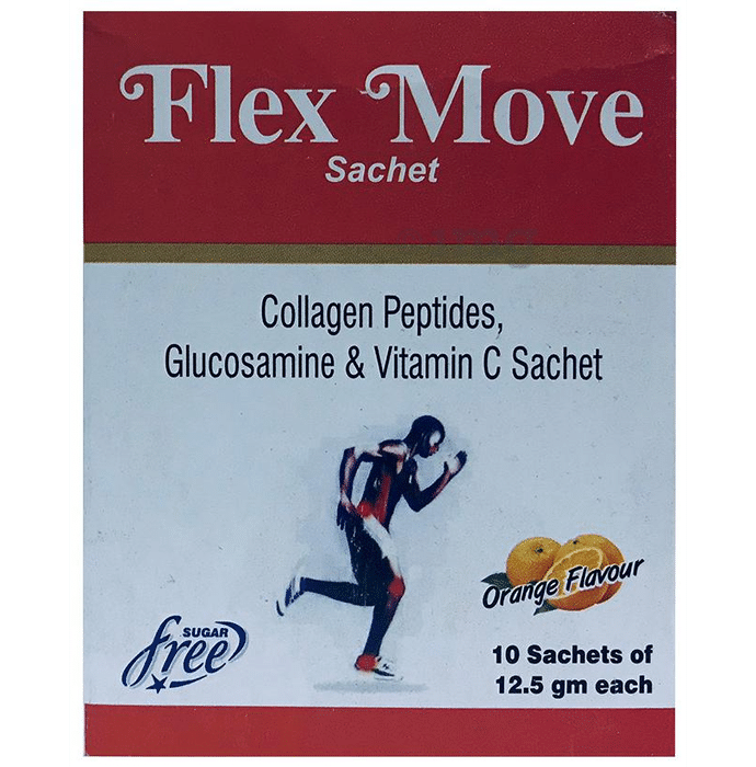 Flex Move Sachet with Collagen, Glucosamine & Vitamin C | Sugar Free | Flavour Orange
