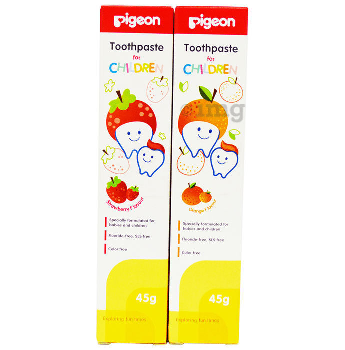 Pigeon Combo Pack of Strawberry and Orange Toothpaste for Children (45g Each)