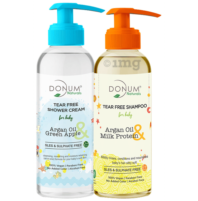 Donum Naturals Combo Pack of Tear Free Shower Cream & Tear Free Shampoo for Baby
