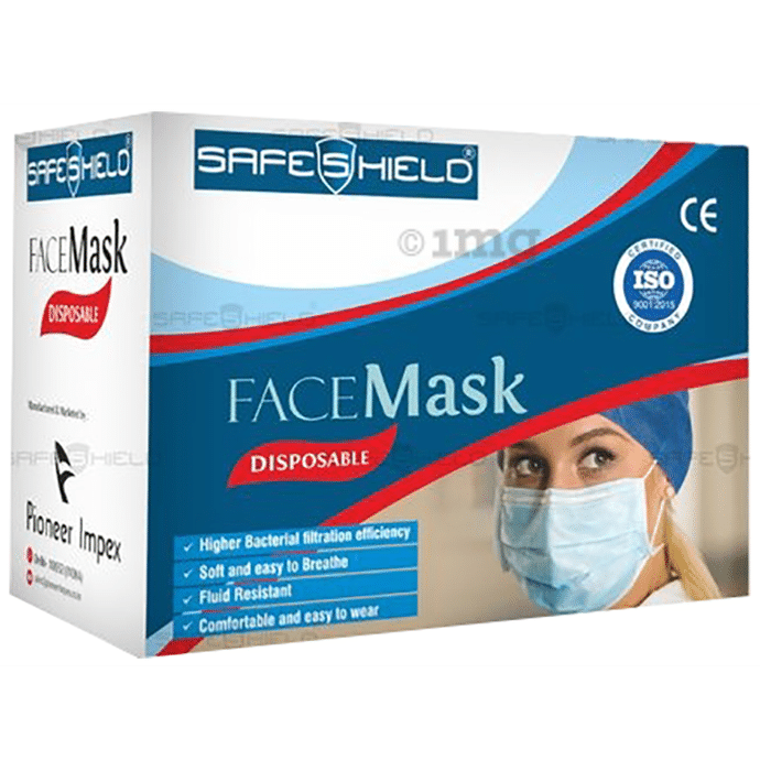 Safeshield 3 Layer Surgical Disposable Face Mask with Meltblown Filter & Nose Pin Blue Buy 1 Get 1 Free