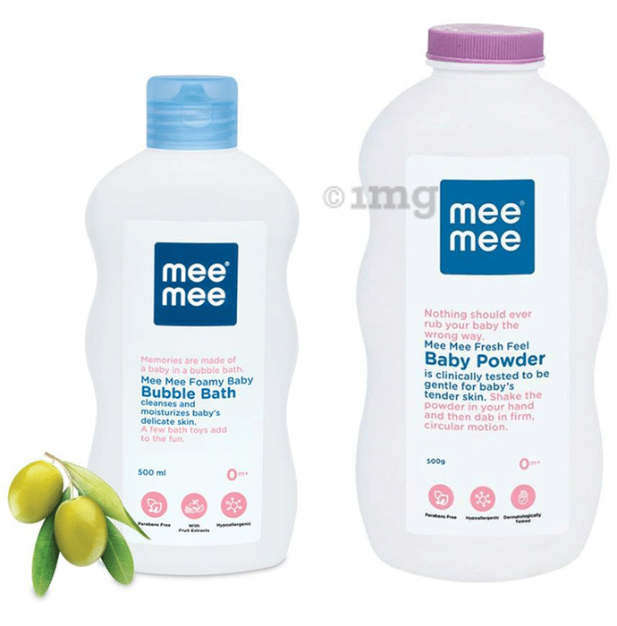 Mee Mee Combo Pack of Baby Bubble Bath 500ml and Baby Powder 500gm with Fruit Extracts