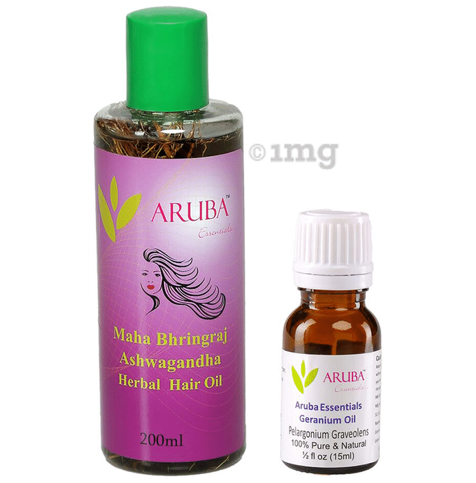 Aruba Essentials Combo Pack of Herbal Hair Oil 200ml and Geranium Oil 15ml