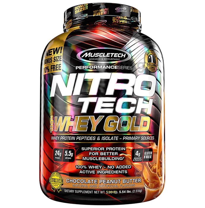 Muscletech Performance Series Nitro Tech 100% Whey Gold Whey Protein Peptides & Isolate Chocolate Peanut Butter
