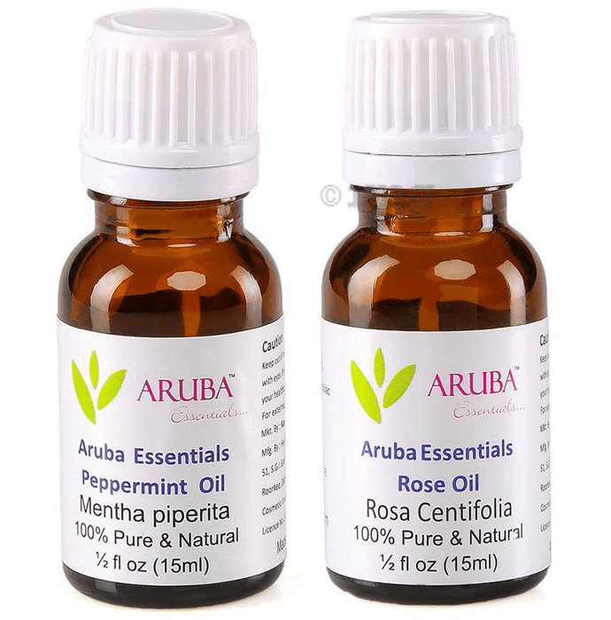 Aruba Essentials Combo Pack of Peppermint Oil and Rose Oil (15ml Each)