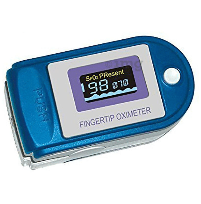 Niscomed Fingertip Pulse Oximeter CMS 50D with Plastic Black Box Blue and White