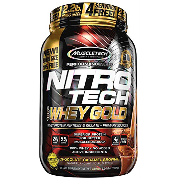 Muscletech Performance Series Nitro Tech 100% Whey Gold Whey Protein Peptides & Isolate Chocolate Caramel Brownie