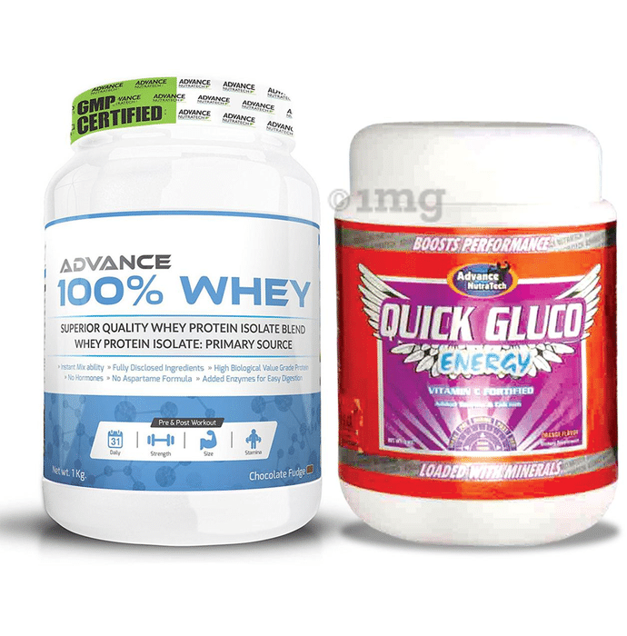 Advance Nutratech Combo of 100% Whey Protein Chocolate 1Kg and Quick Gluco Energy 1kg Orange