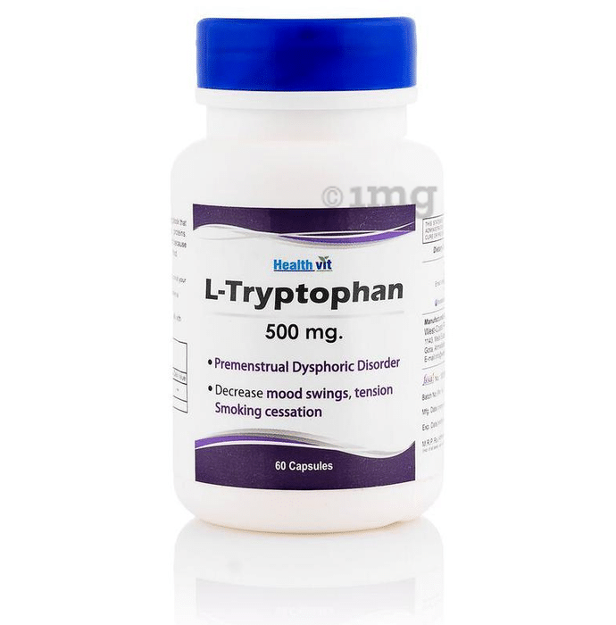 HealthVit L- Tryptophan 500mg | For Mood Swings, Tension Relief & Premenstrual Dysphoric Disorders | Capsule