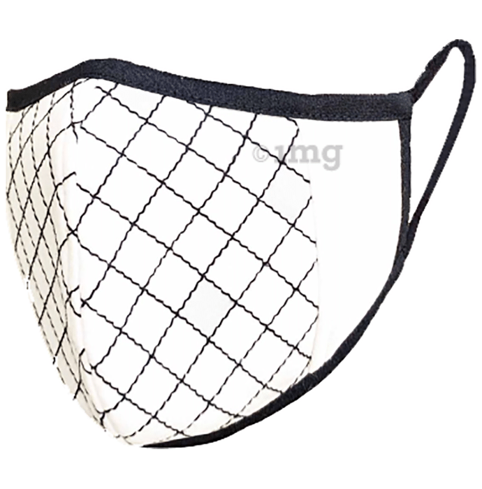 Nivedita Saboo Cares Medium Super-Ivory with Midnight Piping and Quilting BreathSafe Protective Reusable Face Mask