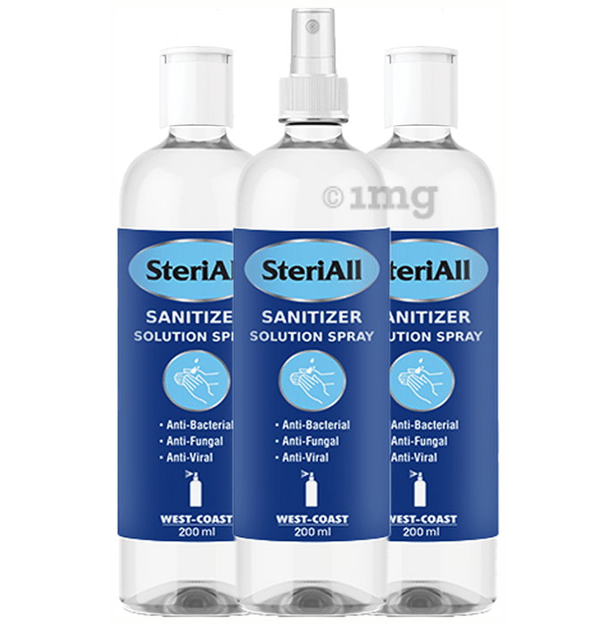 SteriAll Sanitizer Solution Spray (Pack of 1 with 2 Refill Pack, 200ml Each)