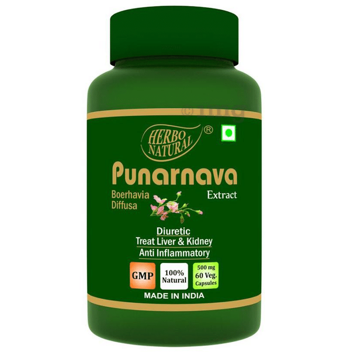 Herbo Natural Punarnava (Boerhavia Diffusa) Extract 500mg Veg Capsule