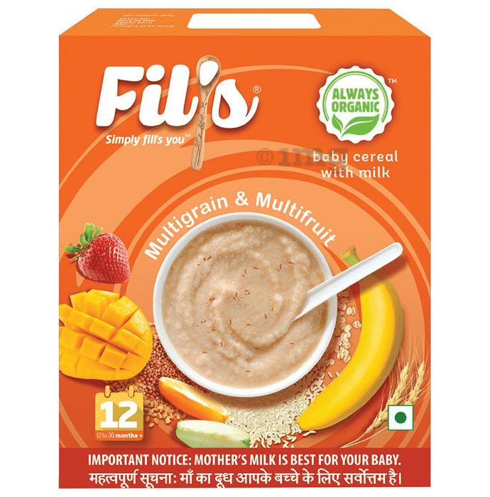 Fil's Organic Baby Cereal with Milk, Multi Grains & Multi Fruits, 12-24 Months + Multi Grains and Multi Fruits