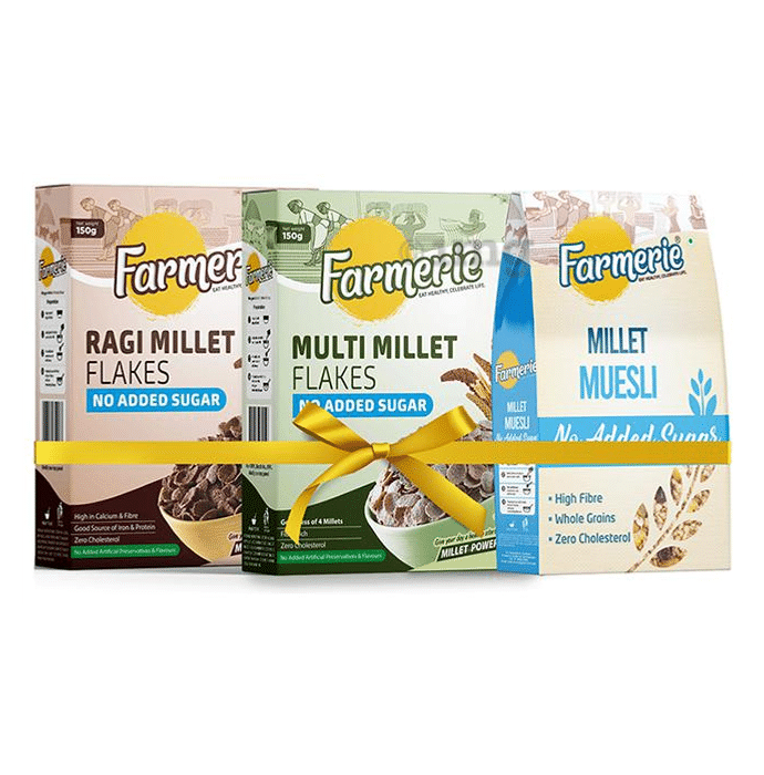 Farmerie Combo Pack of Ragi Millet Flakes 150gm, Multi Millet Flakes 150gm and Millet Muesli 200gm
