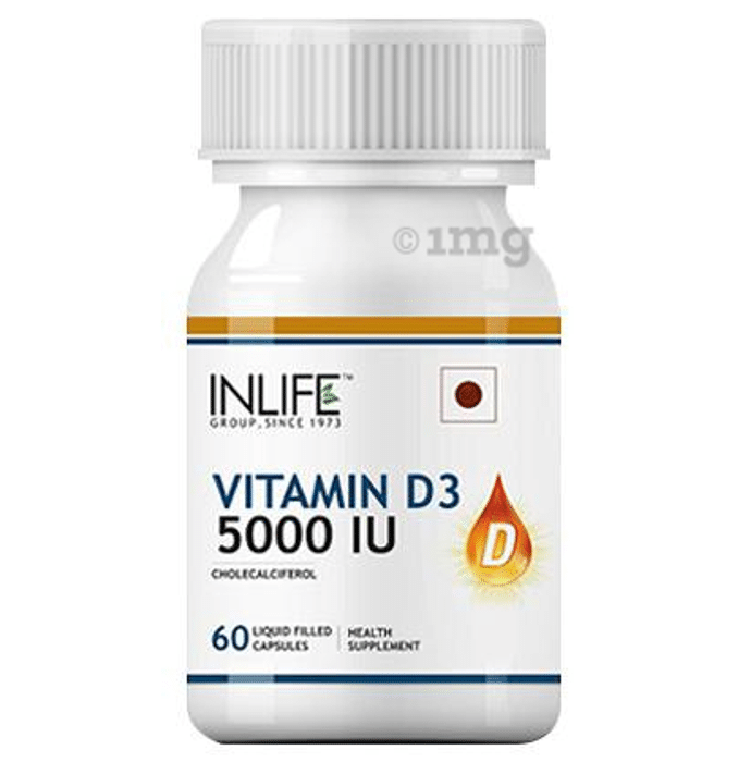 Inlife Vitamin D3 (Cholecalciferol) 5000IU | Liquid Filled Capsule