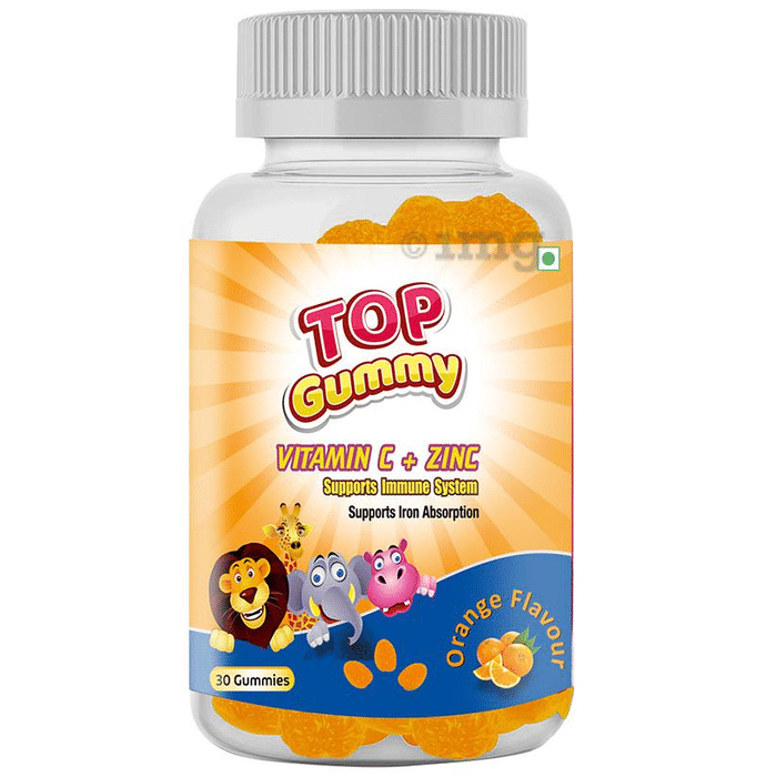 HealthVit Top Kids Gummies with Vitamin C + Zinc | For Iron Absorption & Immunity | Flavour Orange