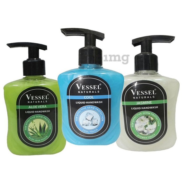 Vessel Combo Pack of Naturals Liquid Handwash Aloe Vera, Cool and Jasmine (250ml Each)