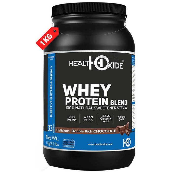 HealthOxide Whey Protein Blend 100% Natural  Sweetener Stevia with Digestive Enzymes & Omega 3 Delicious Double Rich Chocolate