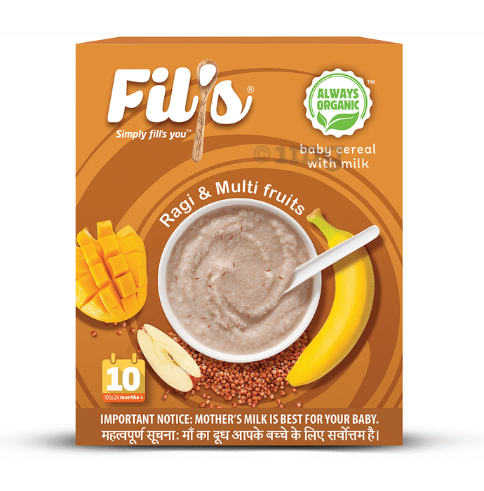 Fil's Organic Baby Cereal with Milk,10-24 Months + Ragi and Multi Fruit