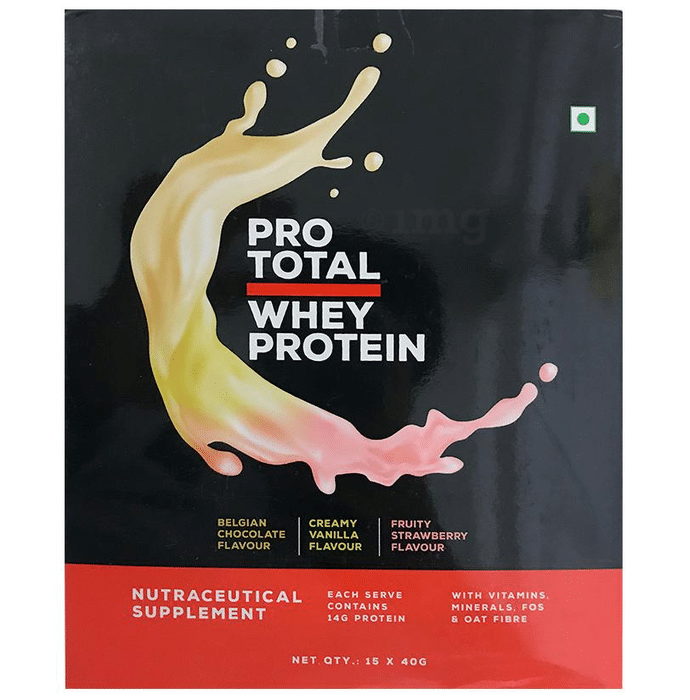Prototal Whey Protein Powder 5 Sachet Per Flavour(40gm Each) Belgian Chocolate,Creamy Vanilla & Fruity Strawberry