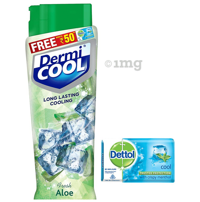 Dermicool Prickly Heat Powder Fresh Aloe with Dettol Cool Soap 125gm free