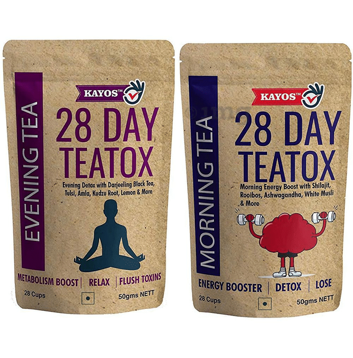 Kayos Combo Pack of 28 Day Teatox Morning Tea + 28 Day Teatox Evening Tea (50gm Each)