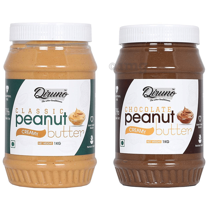 Diruno Combo Pack of Classic Peanut Butter Creamy & Chocolate Peanut Butter Creamy (1Kg Each)