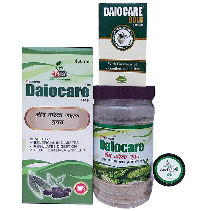 Shri Nath Daiocare Kit (Daiocare Ras 400ml, Daiocare Gold 30 Capsule and Daiocare Powder 200gm) with Aloe Vera Gel 10gm free