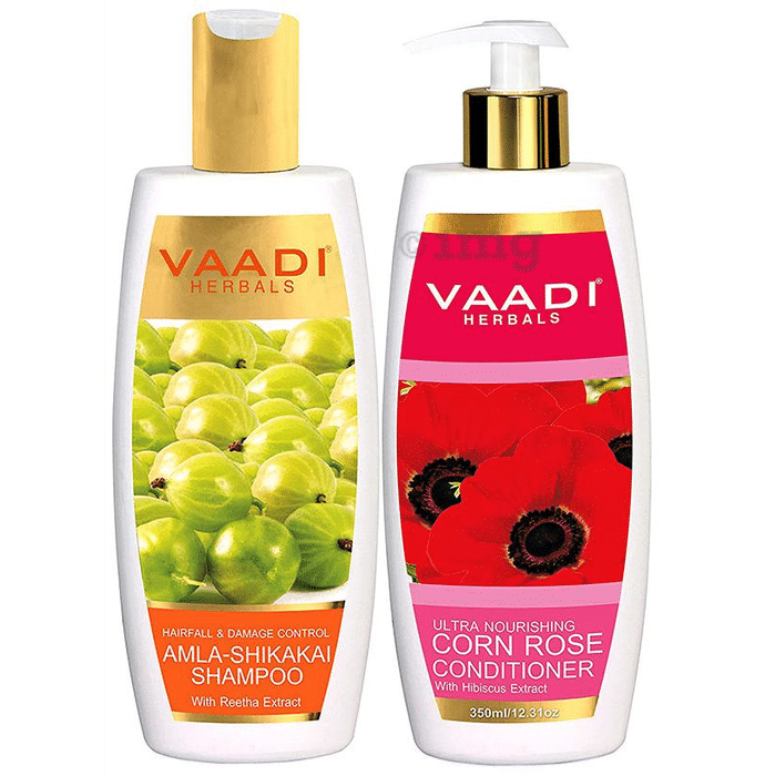 Vaadi Herbals Combo Pack of Amla-Shikakai Shampoo & Corn Rose Conditioner (300ml Each)