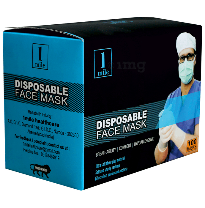 1Mile Disposable 3 Ply Face Mask Blue Regular