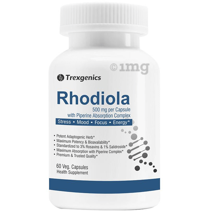 Trexgenics Rhodiola 500mg with Piperine Absorption Complex Veg Capsule
