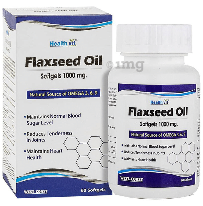 HealthVit Flaxseed Oil 1000mg | With Omega 3-6-9 | Softgel for Heart & Joint Health