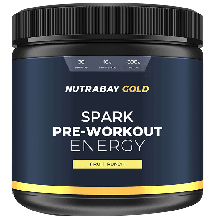 Nutrabay Gold Spark Pre-Workout Energy | Powder for Muscle Pump & Strength | Flavour Fruit Punch