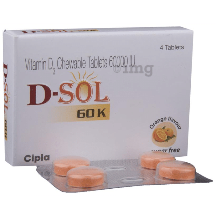 D-Sol 60K Vitamin D3 Chewable Tablet Sugar Free Orange