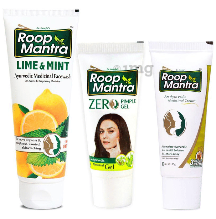 Roop Mantra  Combo Pack of Lime Mint Face Wash 115ml, Zero Pimple Gel 15gm & Face Cream 15gm